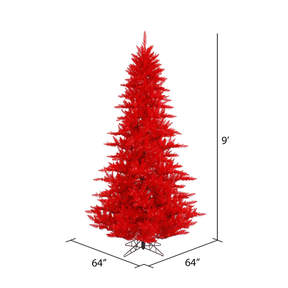 9'Hx64"W Fir Artificial Christmas Tree, Unlit -Red - Image 2