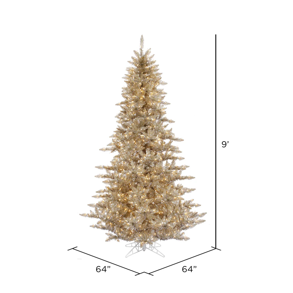 9'Hx64"W Tinsel Fir Artificial Christmas Tree, LED Pre-Lit -Champagne - Image 3