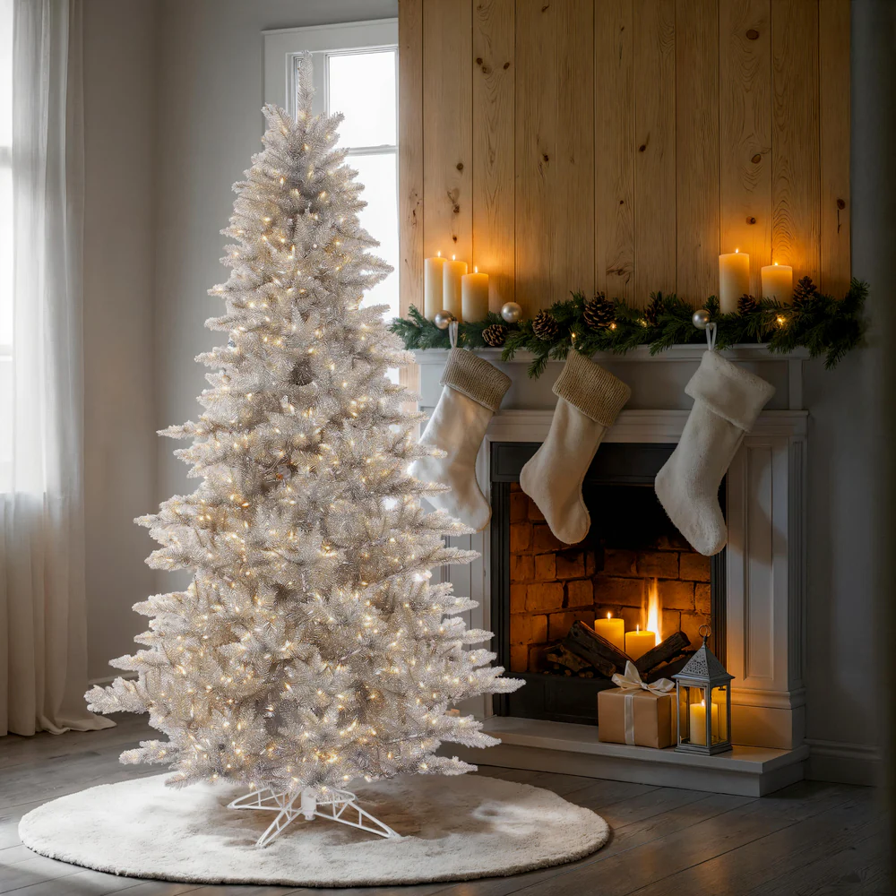 9'Hx64"W Tinsel Fir Artificial Christmas Tree, Unlit -Silver - Image 5