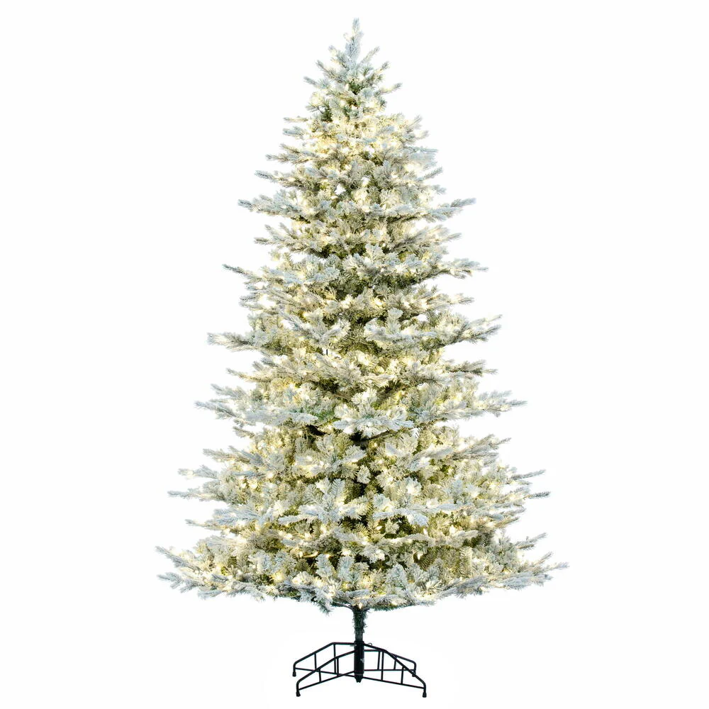 9'Hx66"W PE Flocked Kiana Artificial Christmas Tree, LED Pre-Lit -White