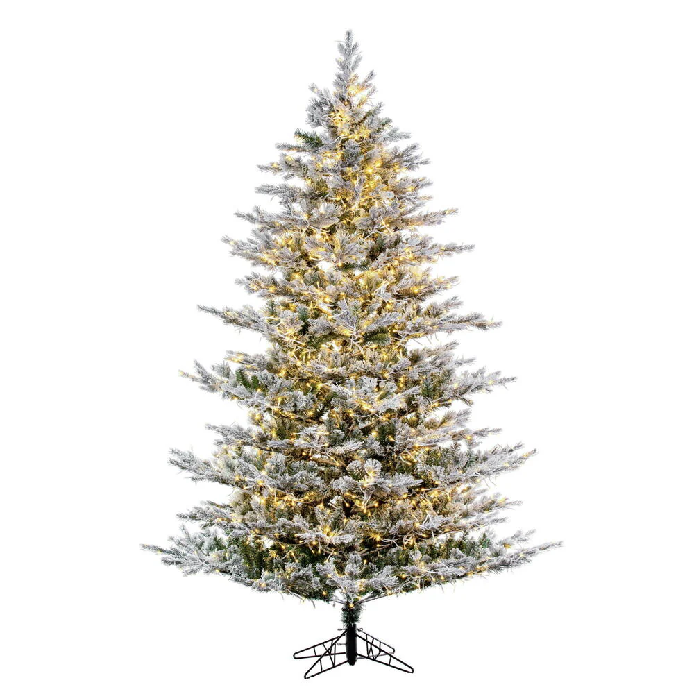 9'Hx66"W PE Flocked Kiana Artificial Christmas Tree, Micro LED Pre-Lit (Multi-Mode) -White