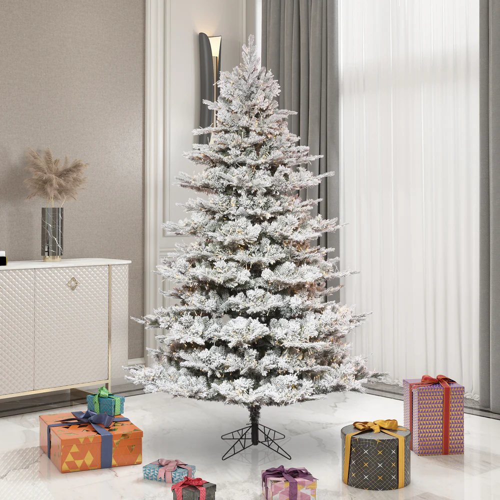 9'Hx66"W PE Flocked Kiana Artificial Christmas Tree, Micro LED Pre-Lit -White - Image 5