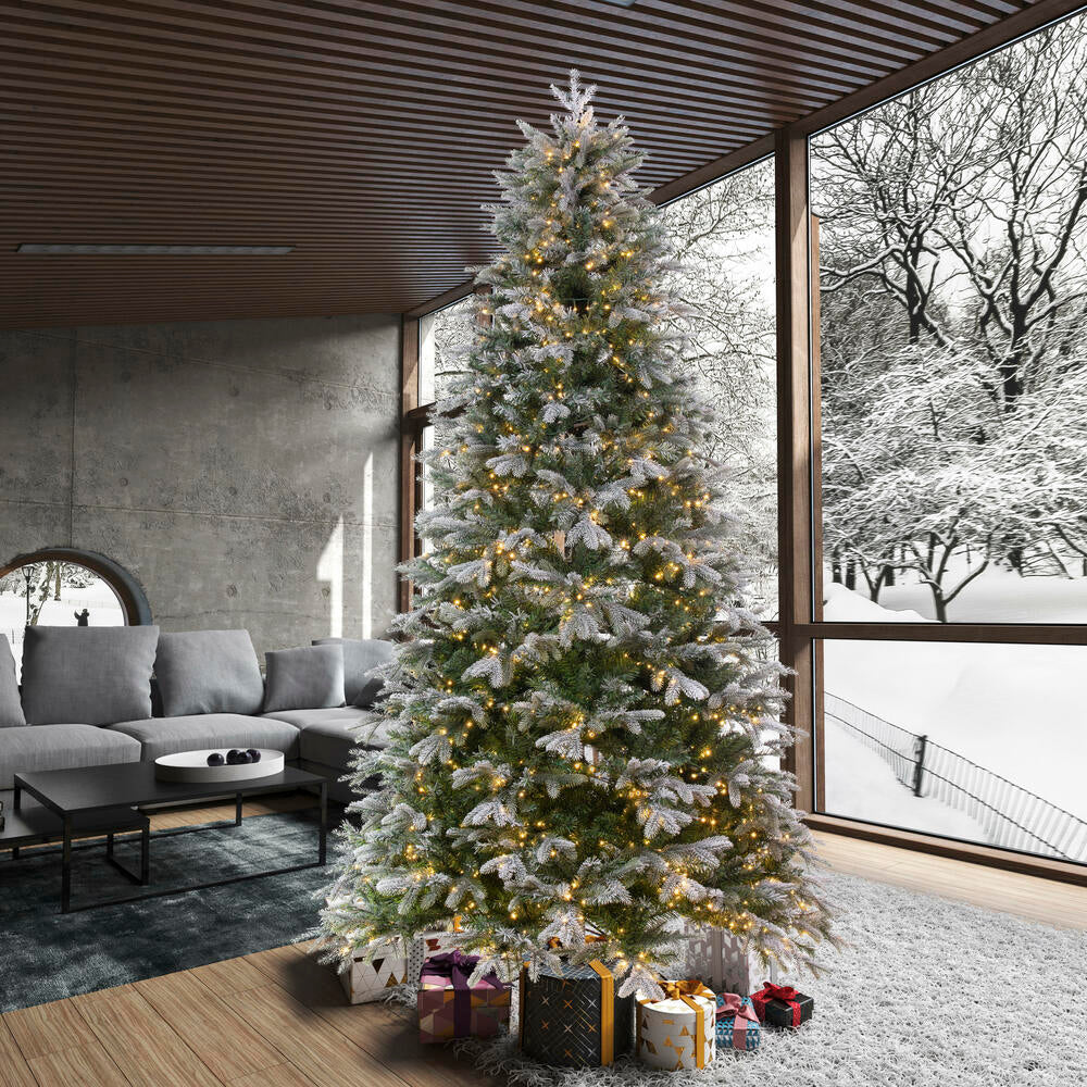 9'Hx66"W PE Frosted Douglas Fir Artificial Christmas Tree, Micro LED Pre-Lit -Green - Image 6