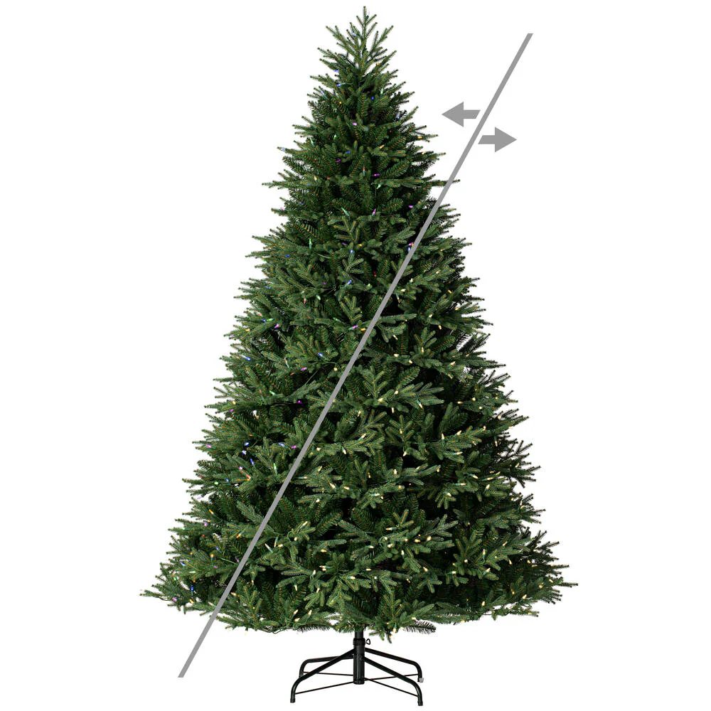 9'Hx67"W PE Tiffany Fraser Artificial Christmas Tree, RGB LED Pre-Lit (Multi-Mode) -Green