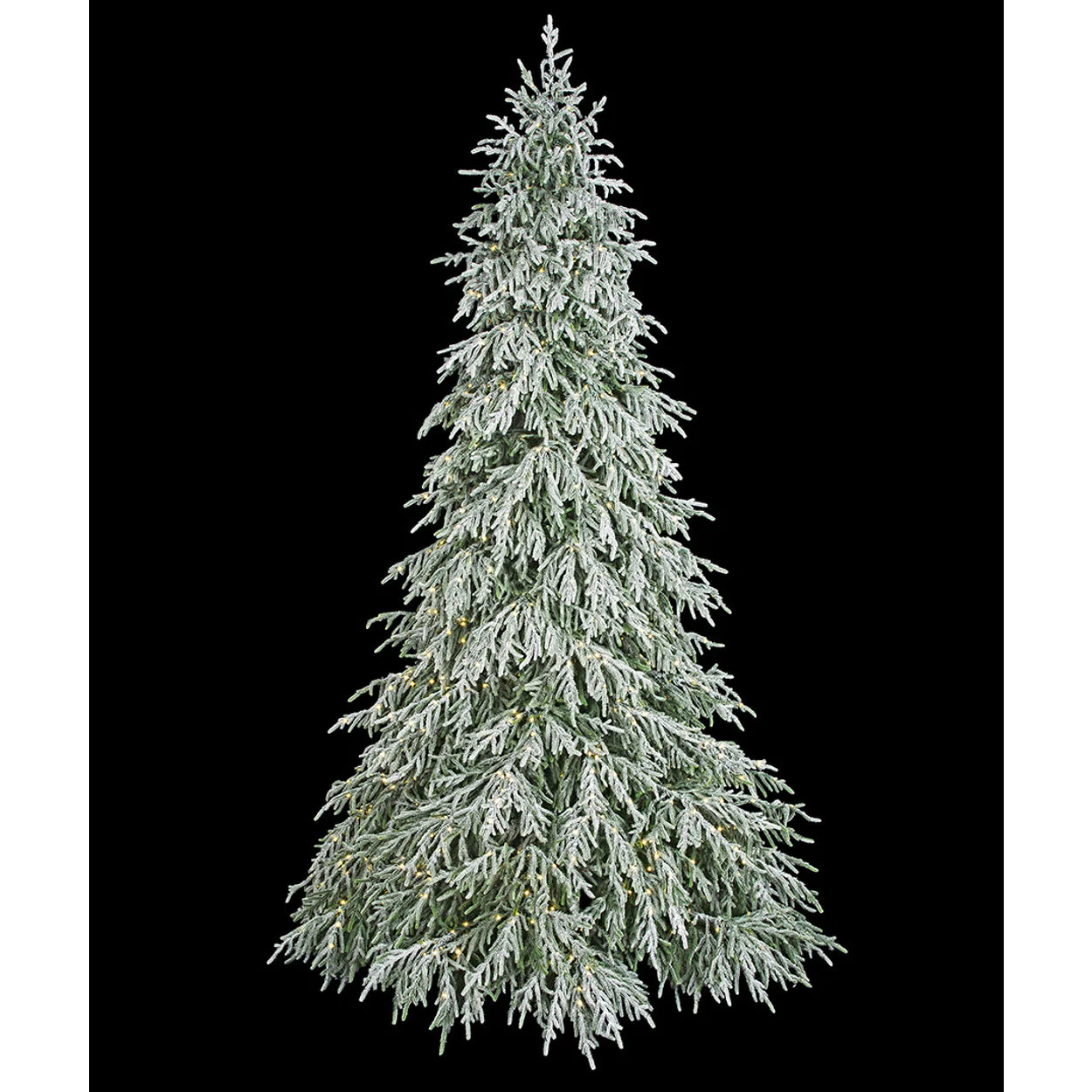 9'Hx71"W PE Flocked Norfolk Pine Artificial Christmas Tree, Micro LED Pre-Lit (Warm White, Multi-Mode) -White/Green