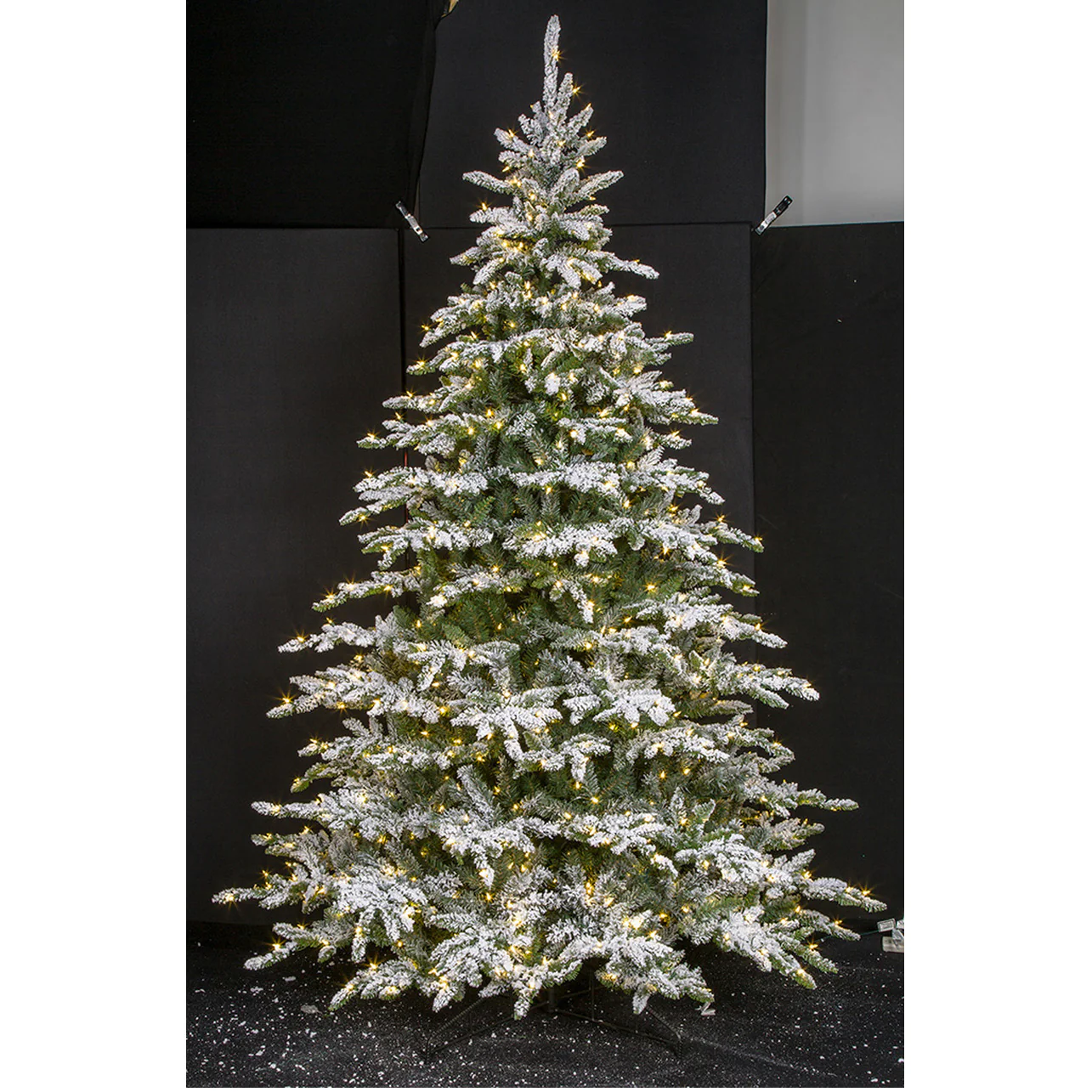 9'Hx72"W Medium Flocked Lockhart Fir Artificial Christmas Tree, LED Pre-Lit -White/Green