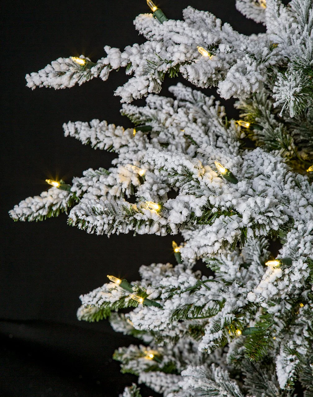 9'Hx72"W Medium Flocked Lockhart Fir Artificial Christmas Tree, LED Pre-Lit -White/Green - Image 2