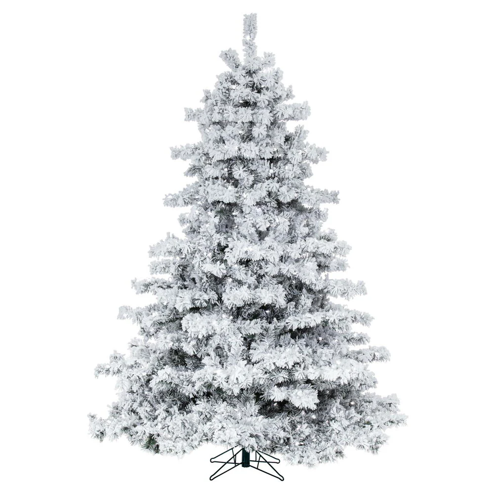 9'Hx73"W Flocked Alaskan Pine Artificial Christmas Tree, LED Pre-Lit -White