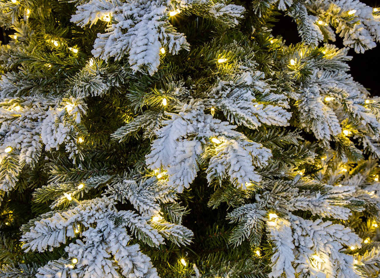 9'Hx78"W PE Frosted Black Mountain Spruce Artificial Christmas Tree, LED Pre-Lit -White/Green - Image 2