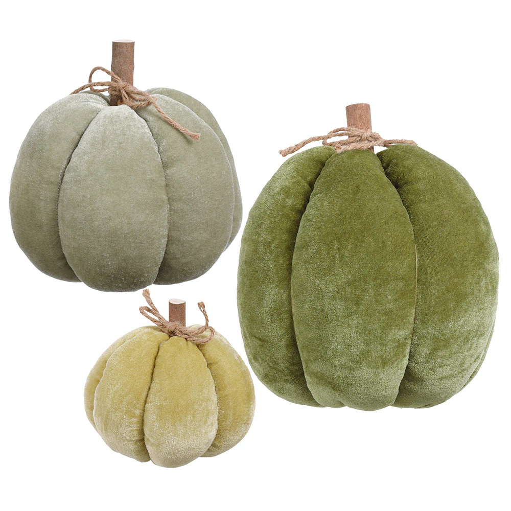 9"Hx9.5"W Set Of Artificial Velvet Pumpkins -2 Tone Green (Pack of 2)
