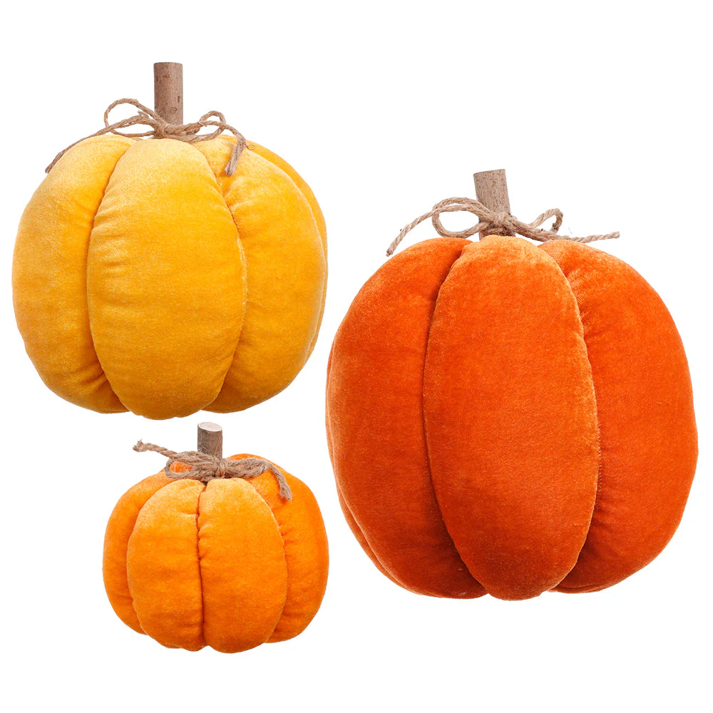 9"Hx9.5"W Set Of Artificial Velvet Pumpkins -2 Tone Orange (Pack of 2)