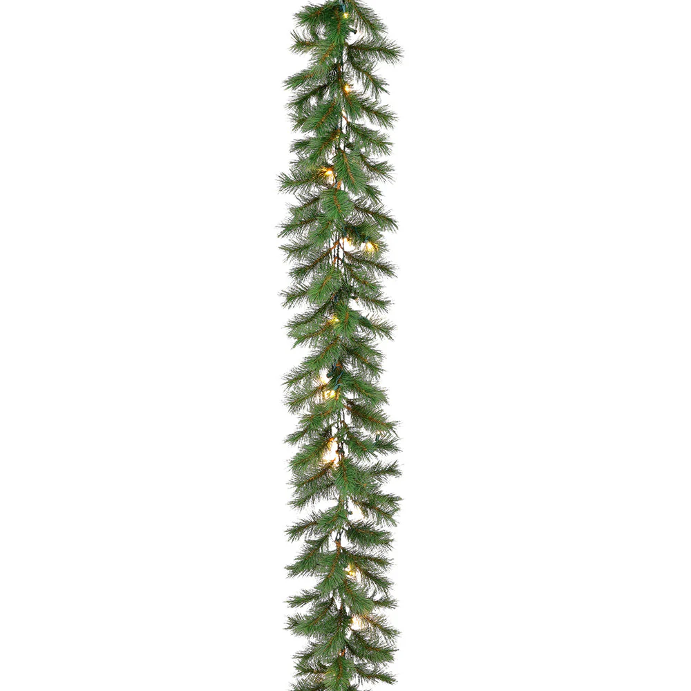 9'Lx12"W Evergreen Mountain Artificial Garland, LED Pre-Lit -Green (Pack of 2)