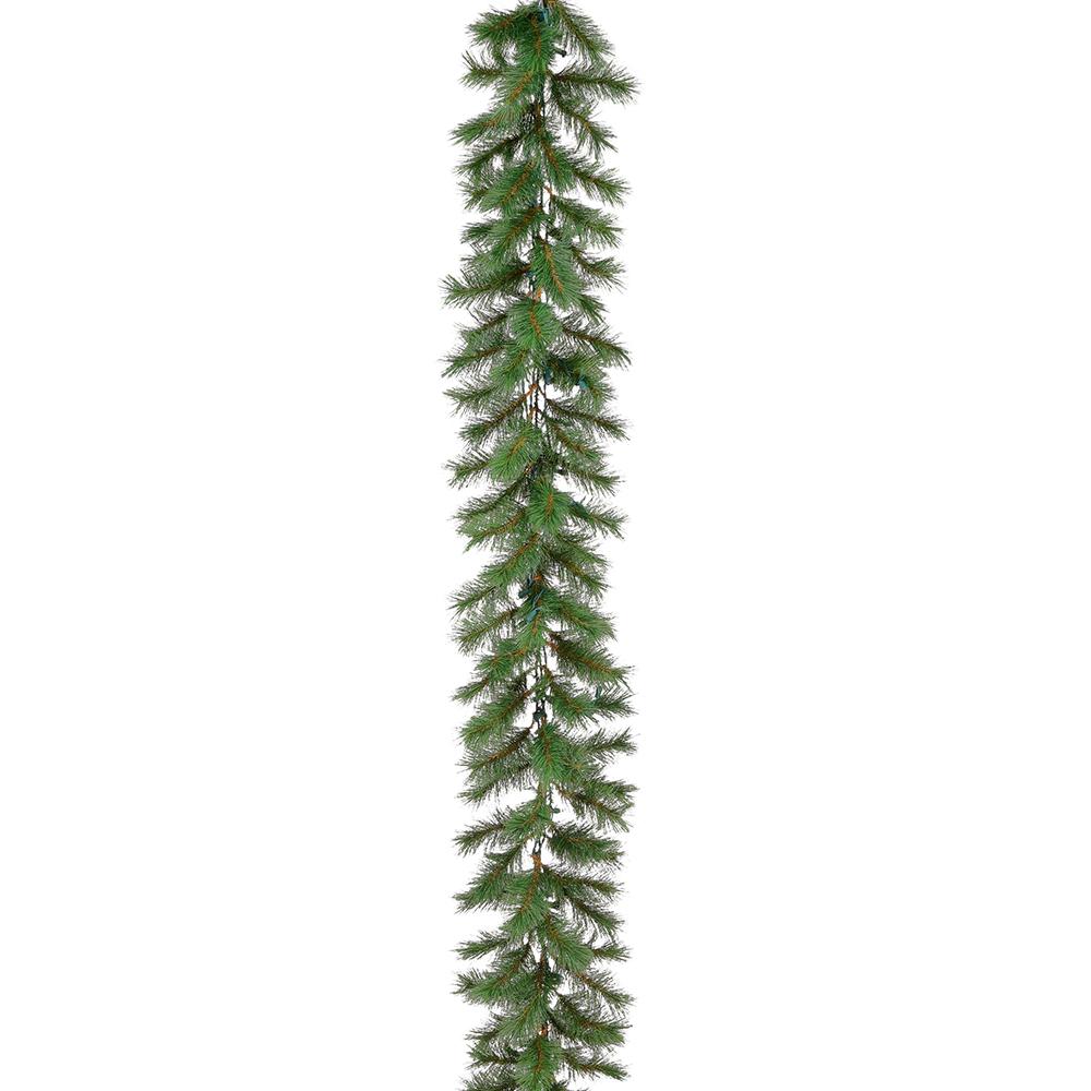 9'Lx12"W Evergreen Mountain Artificial Garland, LED Pre-Lit -Green (Pack of 2) - Image 2