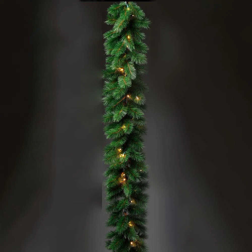 9'Lx12"W Evergreen Mountain Artificial Garland, LED Pre-Lit -Green (Pack of 2) - Image 3