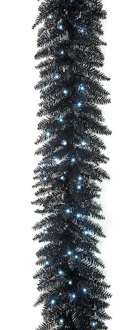 9'Lx12"W Fir Artificial Garland, Micro LED Pre-Lit (Cool White) -Black - Image 2