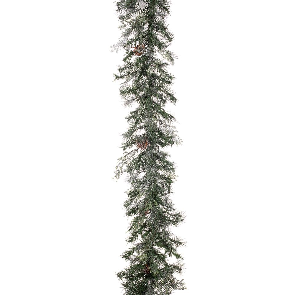 9'Lx12"W Flocked Pine & Pinecone Artificial Garland, LED Pre-Lit (Multi-Mode) -Green (Pack of 2) - Image 4
