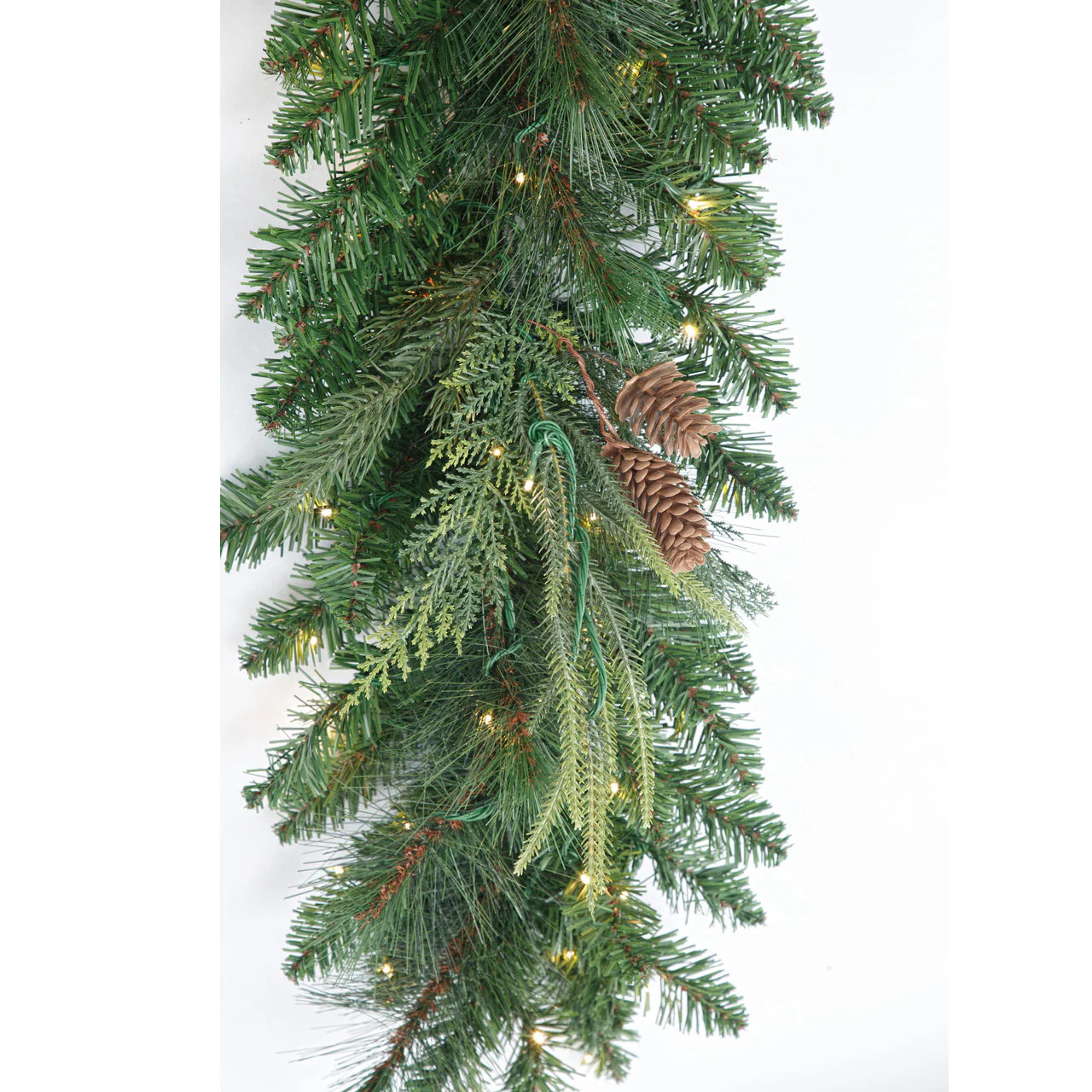 9'Lx12"W PE Artificial Marquett Pine & Pinecone Garland, Micro LED Pre-Lit -Green (Pack of 2) - Image 3