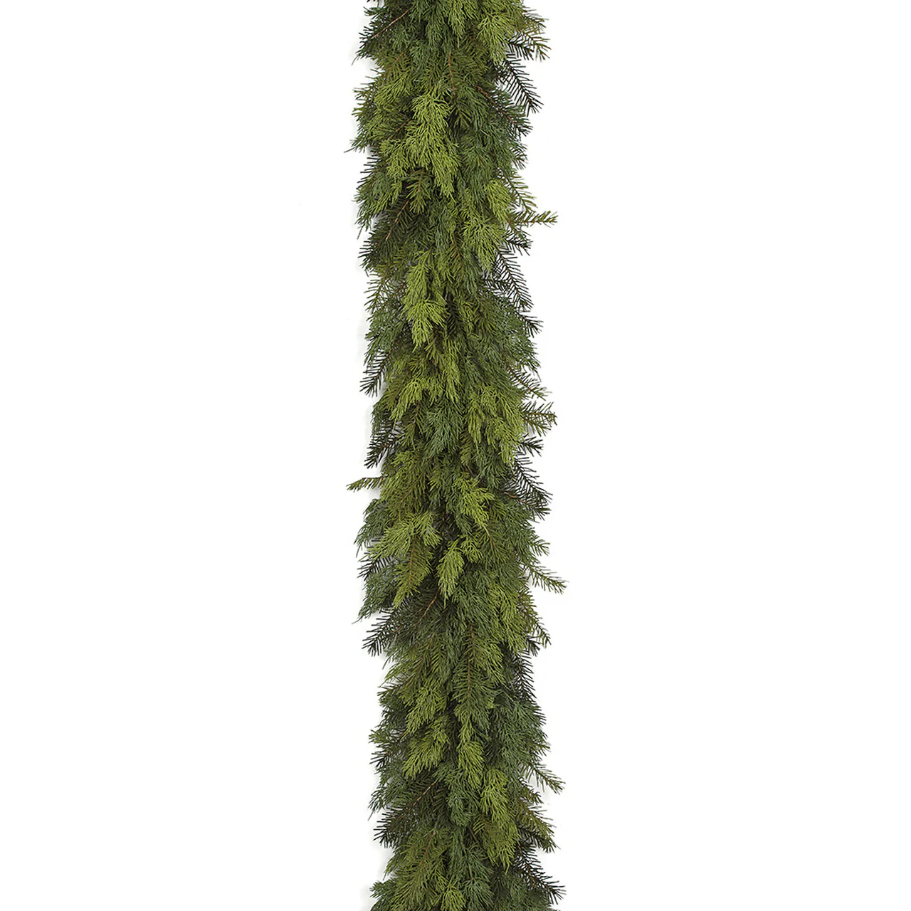 9'Lx12"W PE Artificial Mixed Pine Garland -2 Tone Green
