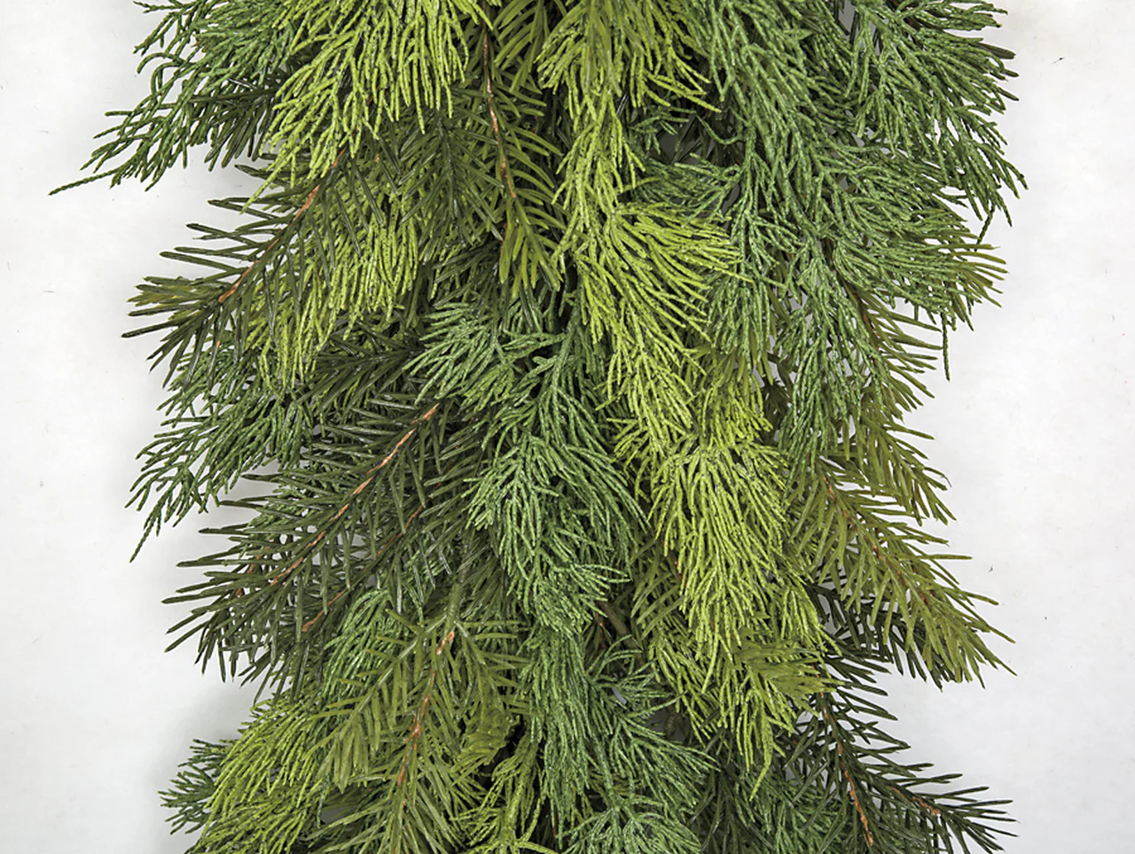 9'Lx12"W PE Artificial Mixed Pine Garland -2 Tone Green - Image 2