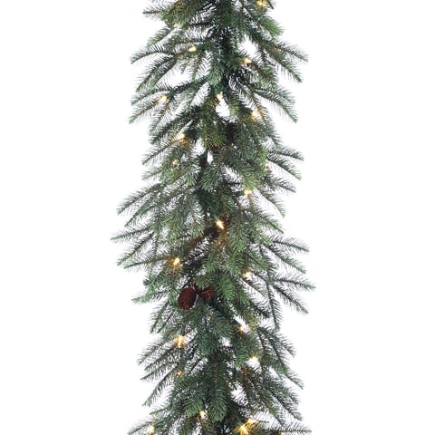 9'Lx12"W PE New England Pine & Pinecone Artificial Garland, Pre-Lit -Green (Pack of 2)