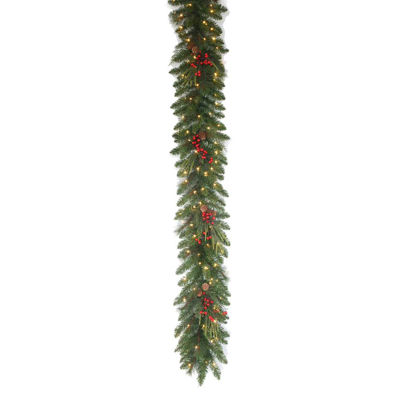9'Lx12"W PE Red Lodge Pine Artificial Garland, Micro LED Pre-Lit -Green/Red (Pack of 2)