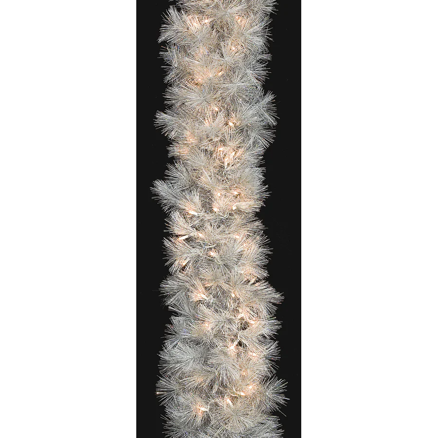 9'Lx13"W Hudson Pine Artificial Garland, Pre-Lit -White/Iridescent (Pack of 2)
