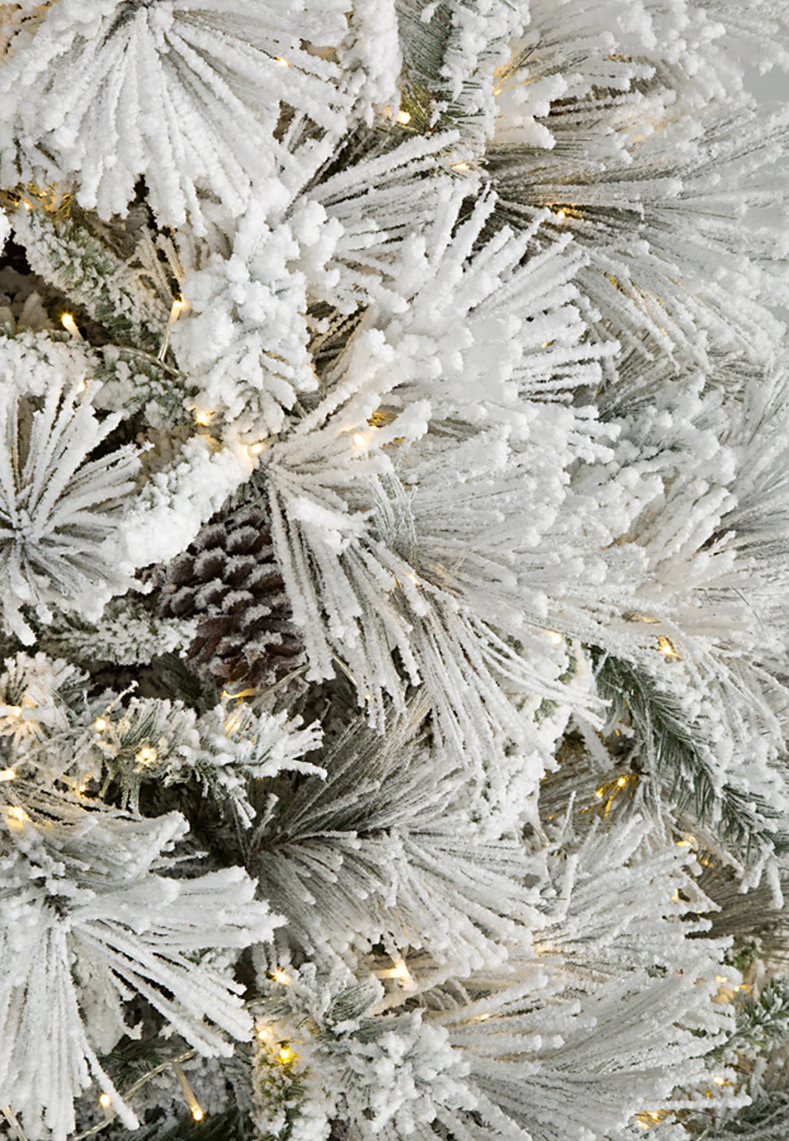 9'Lx14"W Flocked Bavarian Pine Artificial Garland, Micro LED Pre-Lit -White (Pack of 2) - Image 2