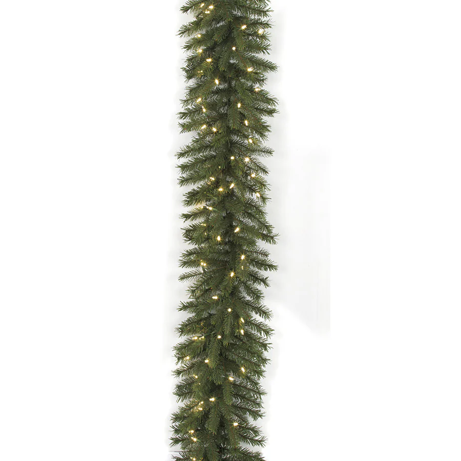 9'Lx14"W PE Artificial Mixed Elizabeth Pine Garland, LED Pre-Lit -Green