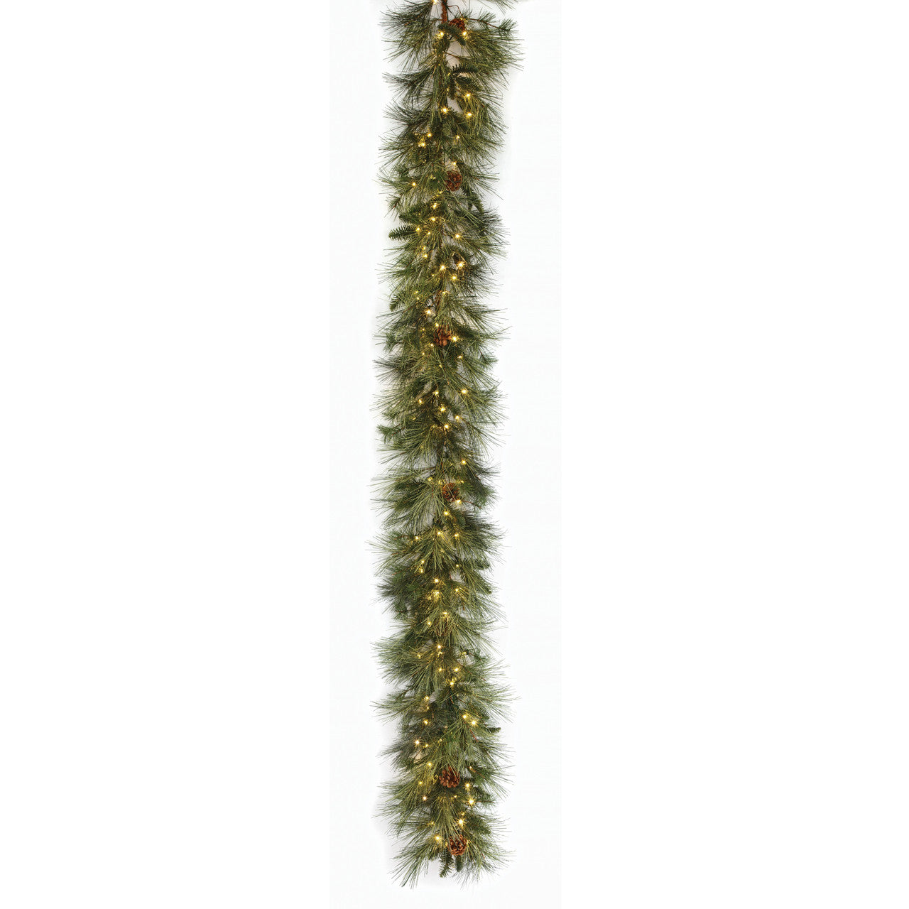 9'Lx14"W PE Artificial Whitney Pine Garland, Micro LED Pre-Lit -Green (Pack of 2)