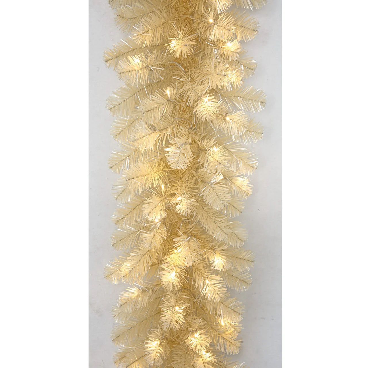 9'Lx14"W Tinsel Matt Vintage Artificial Garland, Micro LED Pre-Lit -White (Pack of 2) - Image 2