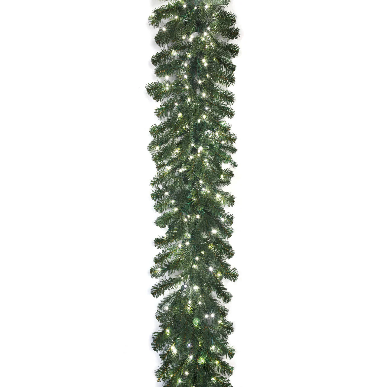 9'Lx16"W PE Cumberland Fir Artificial Garland, Micro LED Pre-Lit -Green