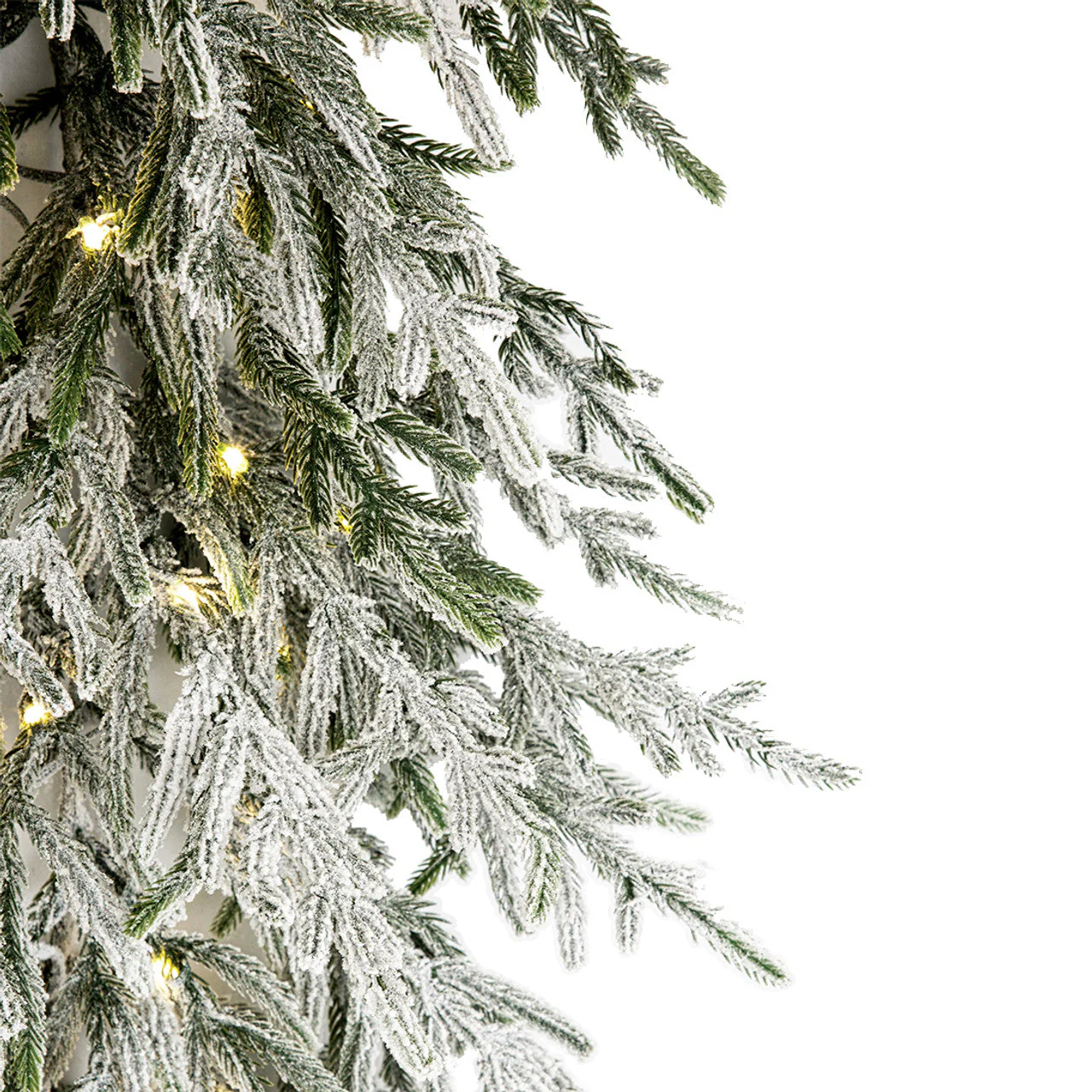 9'Lx16"W PE Flocked Norfolk Pine Artificial Garland, Micro LED Pre-Lit (Warm White, Multi-Mode) -White (Pack of 2) - Image 3