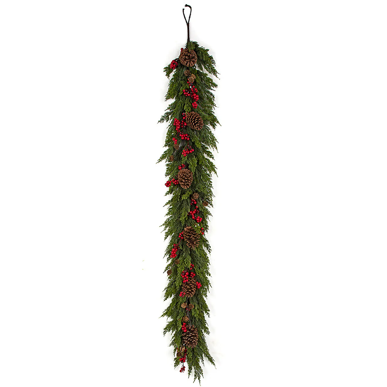 9'Lx7"W Soft-Touch Cypress, Berry & Pinecone Artificial Garland -Green/Red (Pack of 2)
